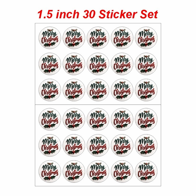 Merry Christmas Round Dot Stickers Set, 1.2″ & 1.5″