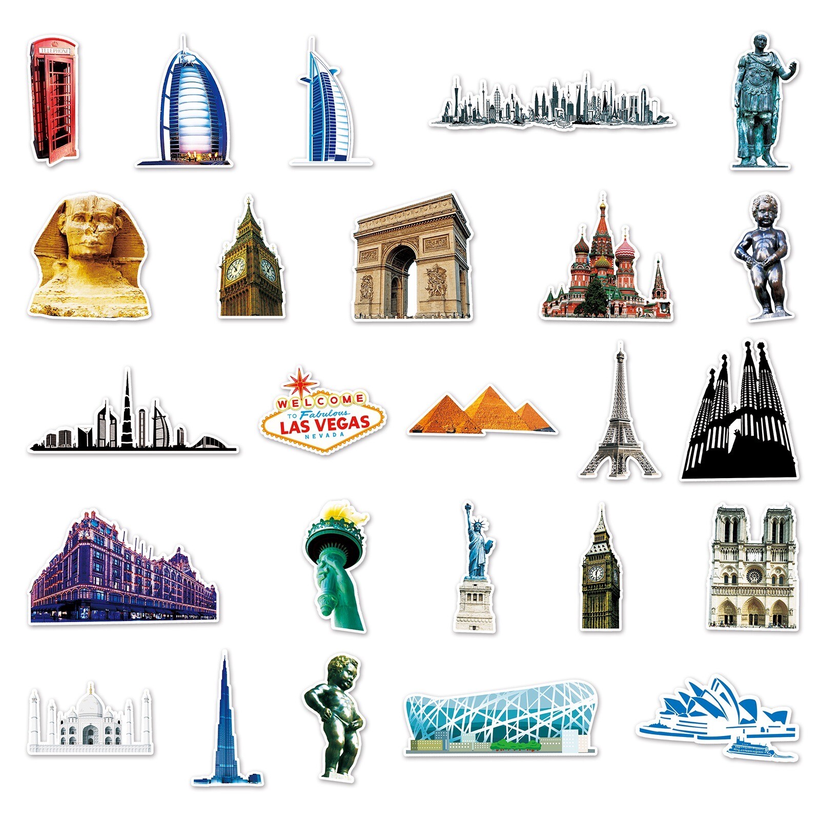 64 PCS World Landmark Stickers Architecture Decals Laptop Yeti Car Free Shipping