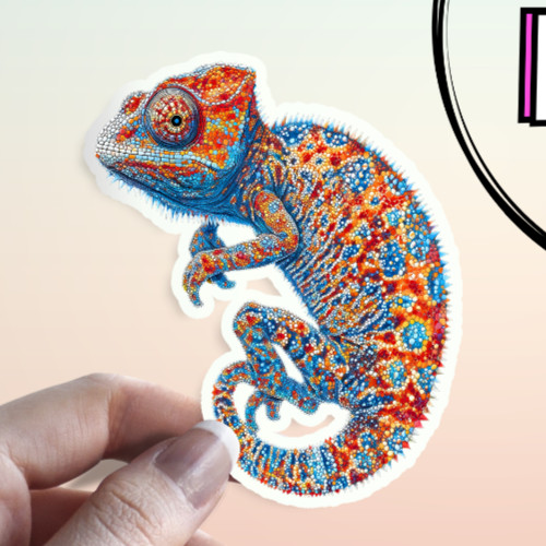 Chameleon Sticker: Mosaic Lizard Psychedelic Waterproof Reptile Dot Sticker