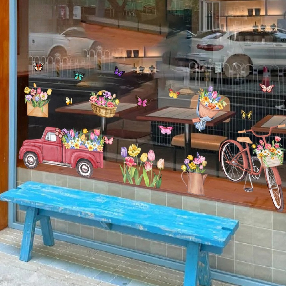 Tulip Spring Theme Static Window Sticker PVC Material 11.81 x 23.62 in