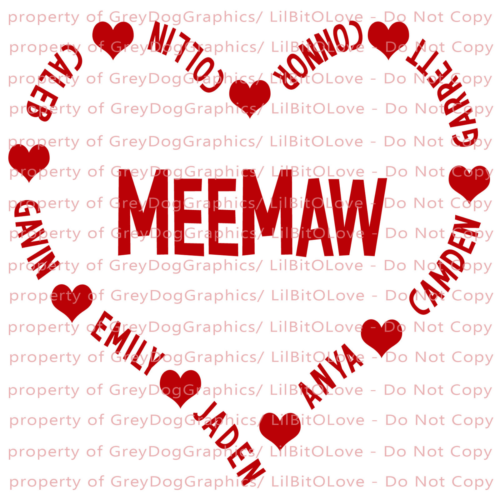 Custom 6″ Grandmother Heart Grandkid names forming heart vinyl decal sticker