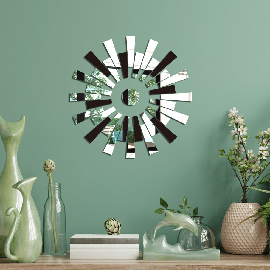 Detachable Black Silver Mirror Tile Mix Peel And Stick Entryway Hanging Decor