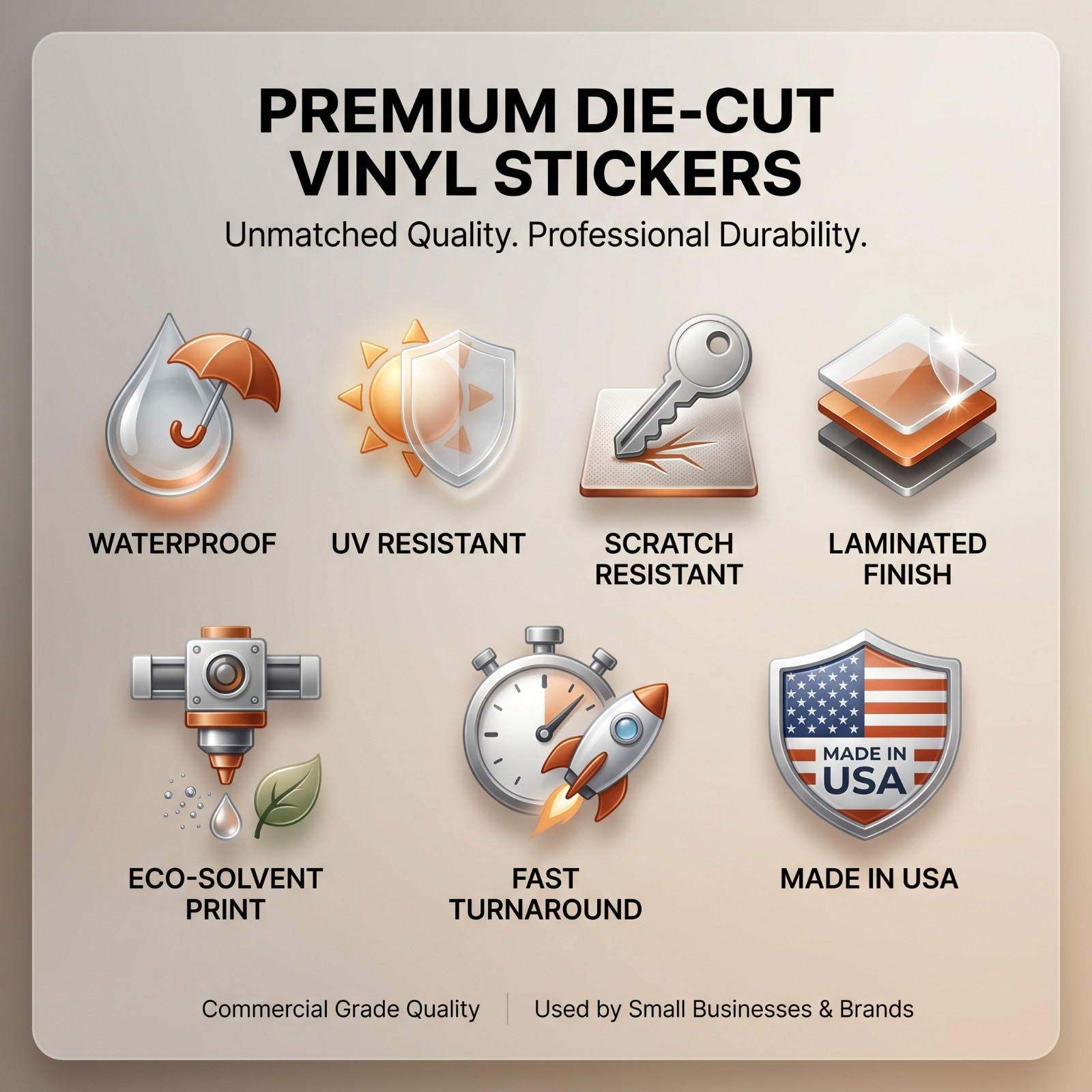 Custom Printed Vinyl Stickers Die Cut Logo Waterproof UV Resistant 2″–20″ Sizes