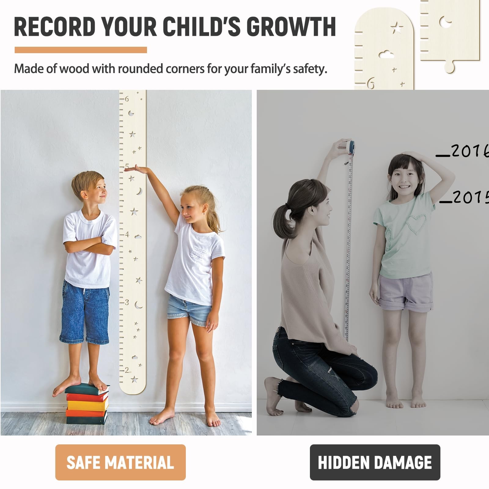 Wooden Growth Chart for Kids,Height 10 inches x 3.9 inches, Wood color