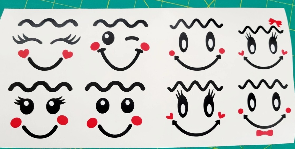 Set of 8 Christmas Gingerbread Man Faces Vinyl Decals Stickers 2″ tall ornaments