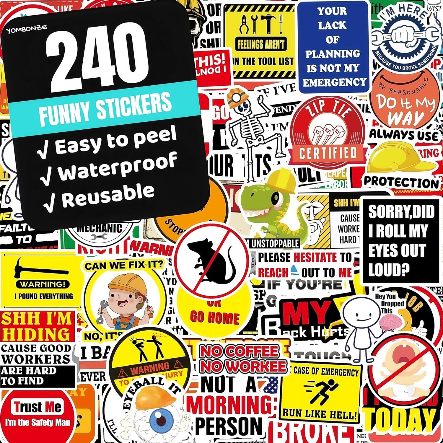 240PCS Funny Hard Hat Stickers for Adults No Repetition, Funny Blue Collar Stick
