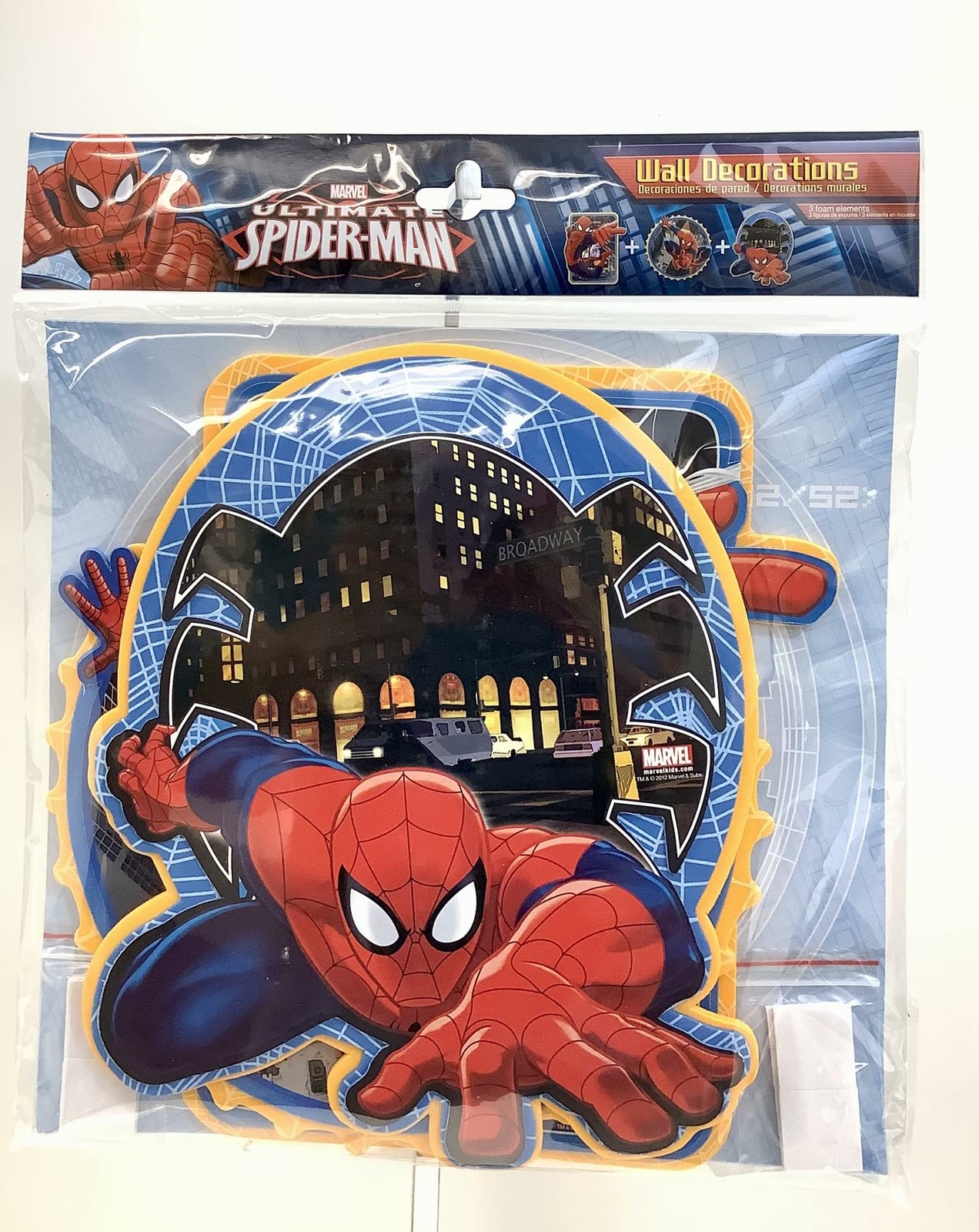 Pack Of 3 Marvel Spiderman Soft & Washable Foam Wall Decorations- Peel and Place