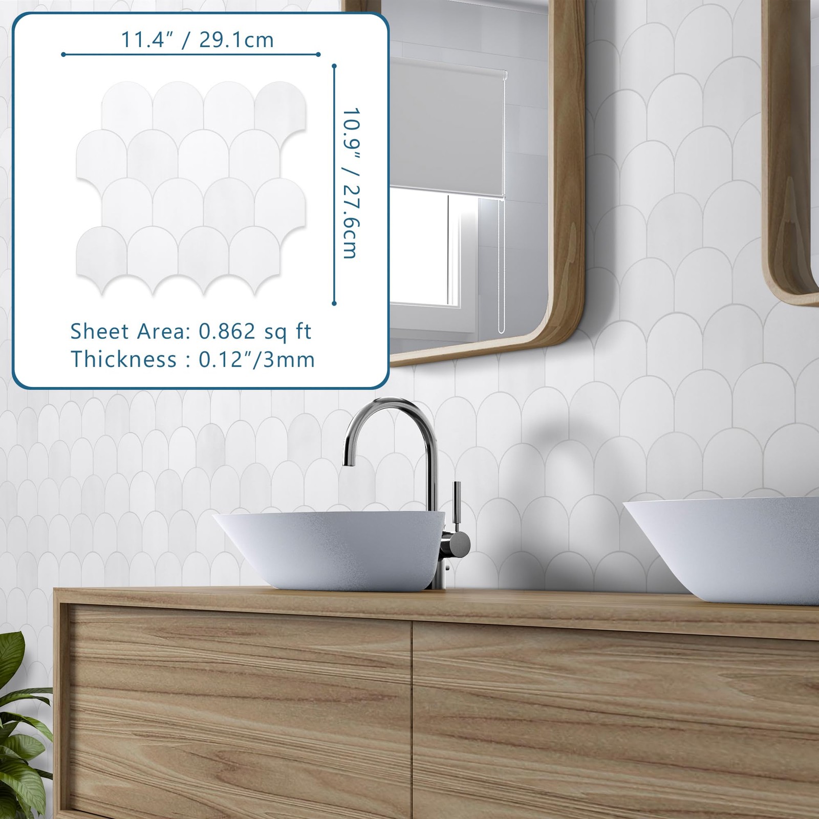 SUNWINGS 10-Sheet Fish Scale Peel and Stick Backsplash Tile, 11.4” x 10.9″ S…