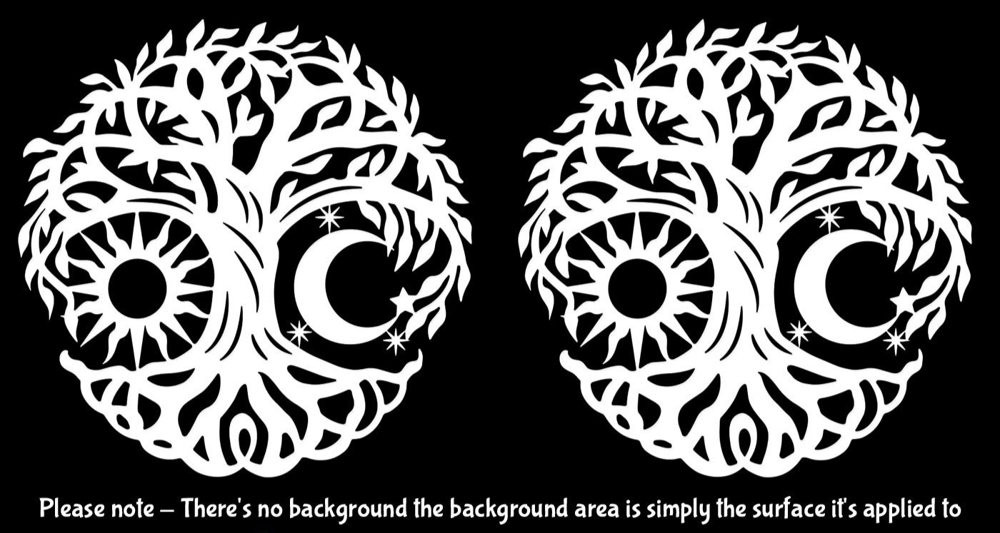 Sun Moon Tree of Life Two Pack 5″ Vinyl Decals Vehicle Window Any Flat Surface