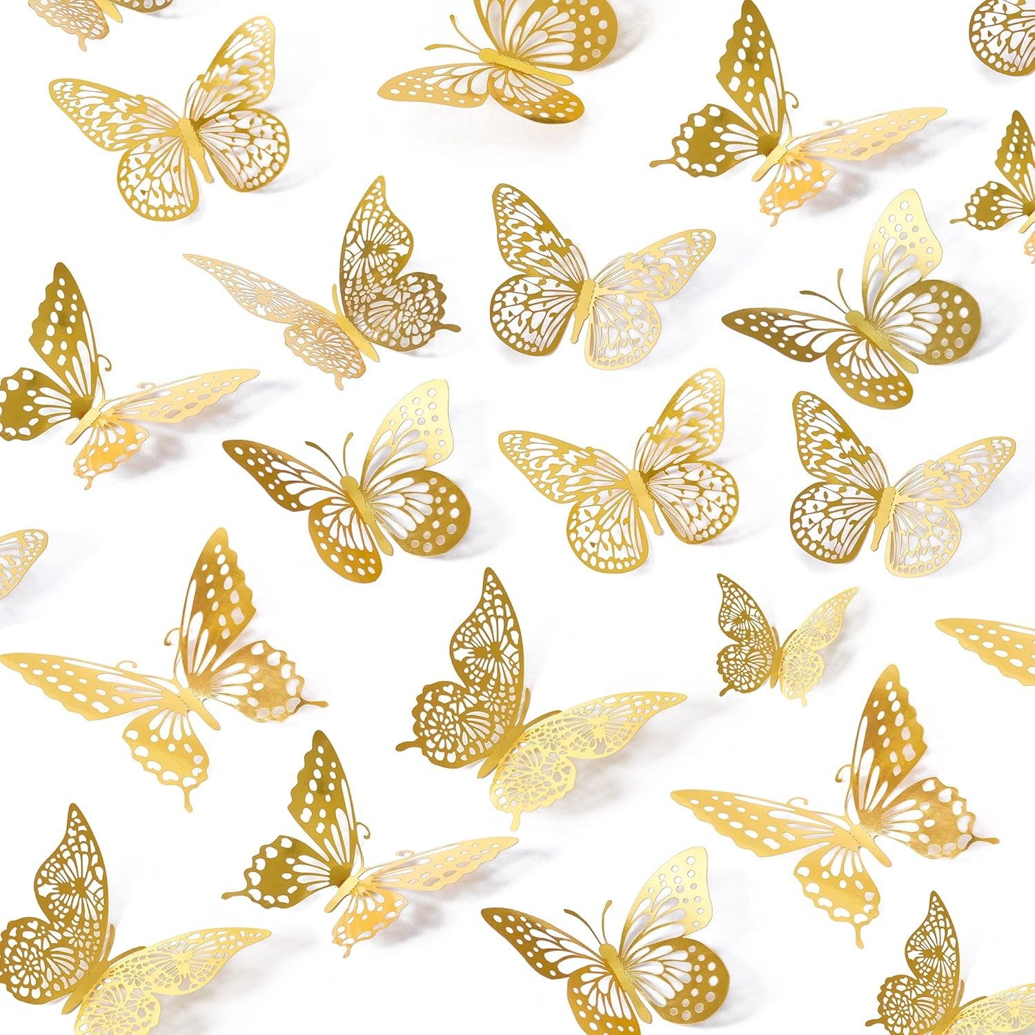 SAOROPEB 3D Butterfly Wall Decor – 48 Pcs, 4 Styles, 3 Sizes, 48 Gold