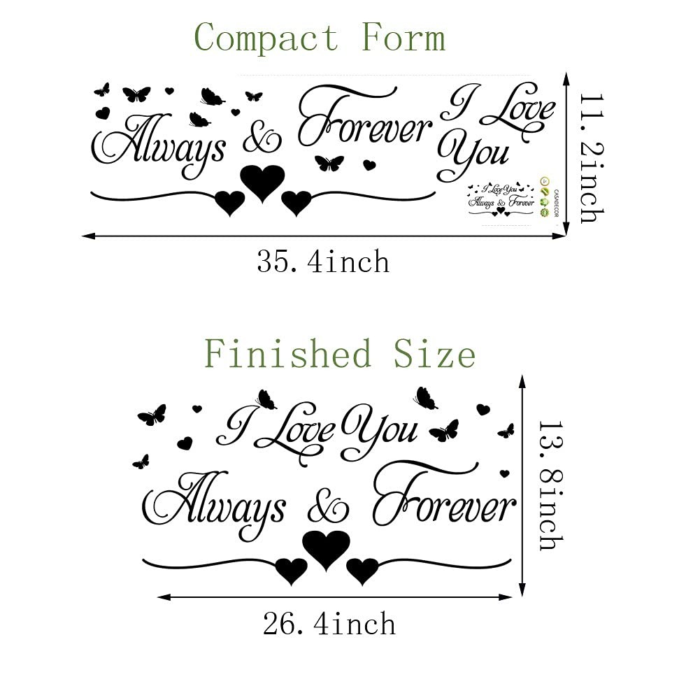 I Love You Always & Forever Wall Decals, Romantic Butterflies and Hearts Wall…
