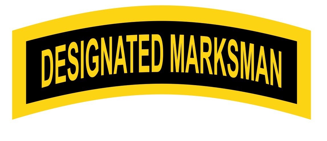 DESIGNATED MARKSMAN Tab Car Vinyl Window Decal/Sticker 4.0″W x 1.5″H