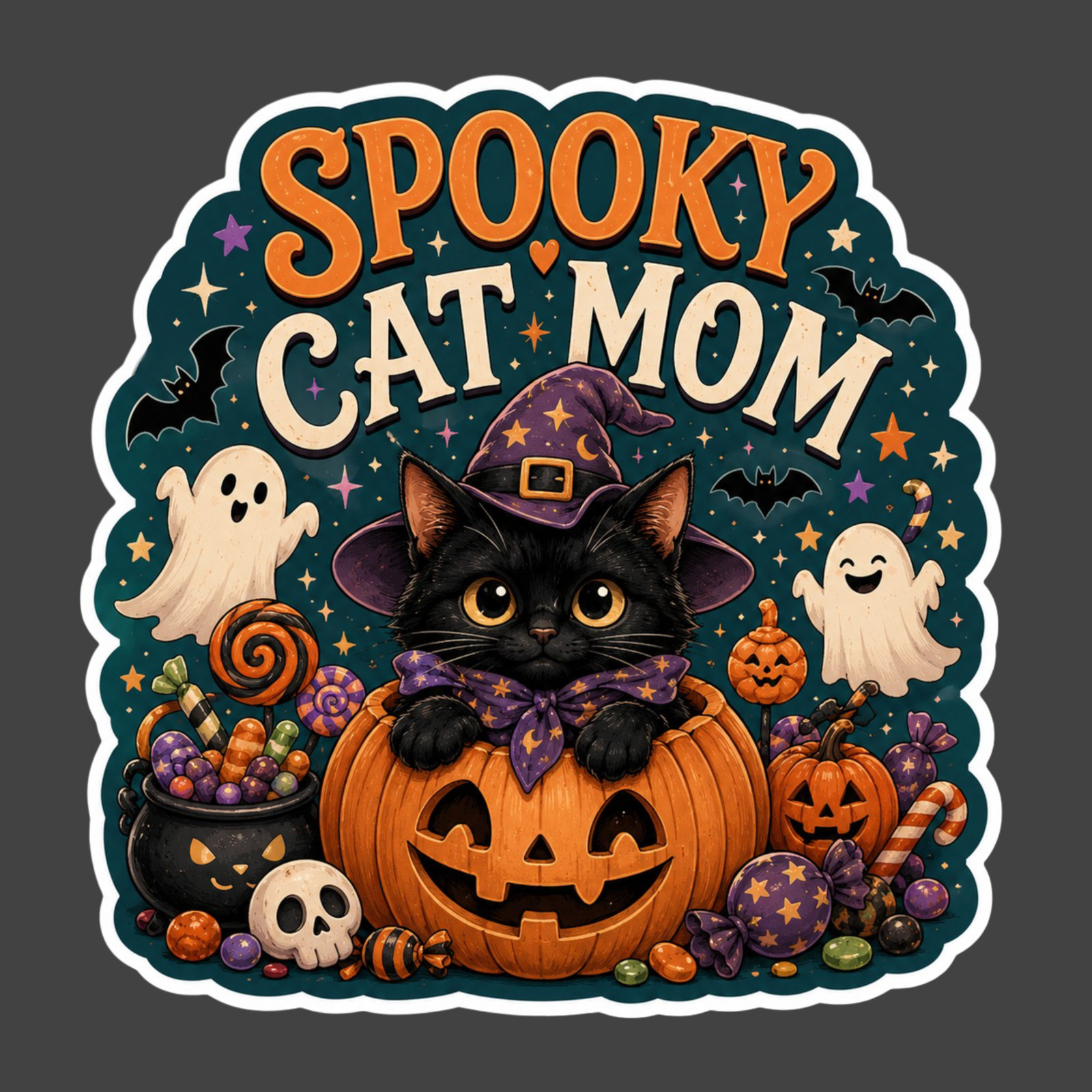 Cat Sticker Vinyl Decal Spooky Cat Mom Halloween Black Cat Lover Gift