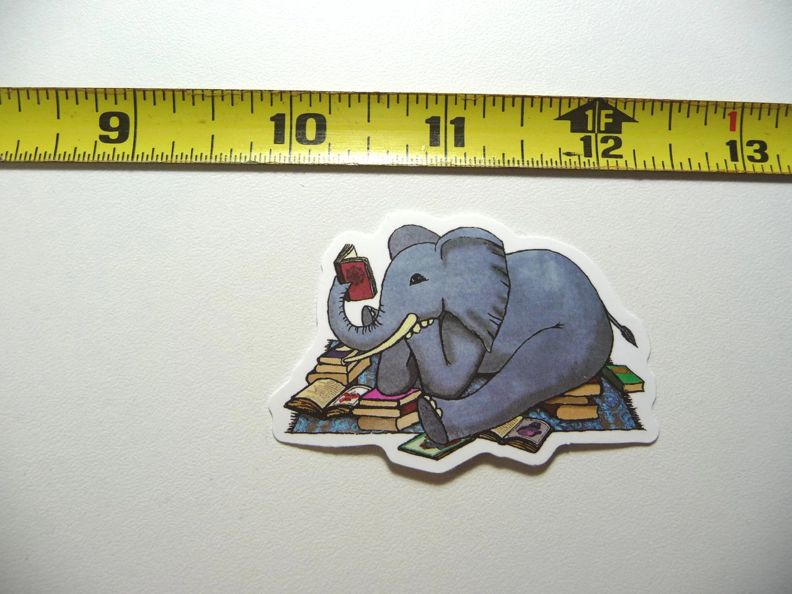 ELEPHANT READING BOOK SMALL STICKER DECAL READING NOVEL LIBRARY STORY