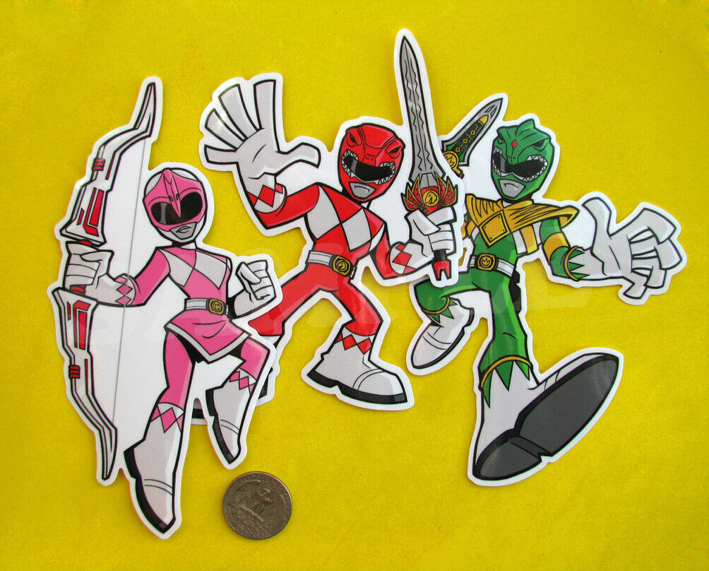 Red, Pink, Green Ranger Vinyl Sticker Set Premium 90s Vinyl Decals for Car etc