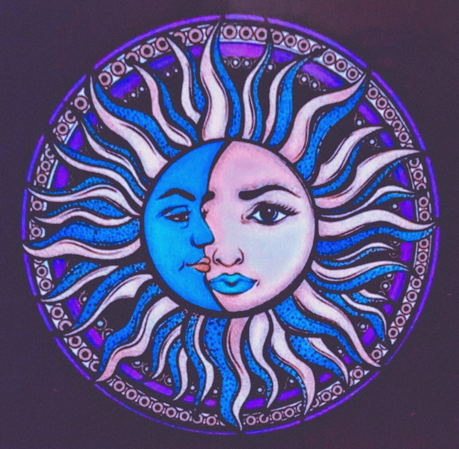 Sun Moon Face Purple Square 3″ Sticker Label Card Gift Craft Journal Scrapbook