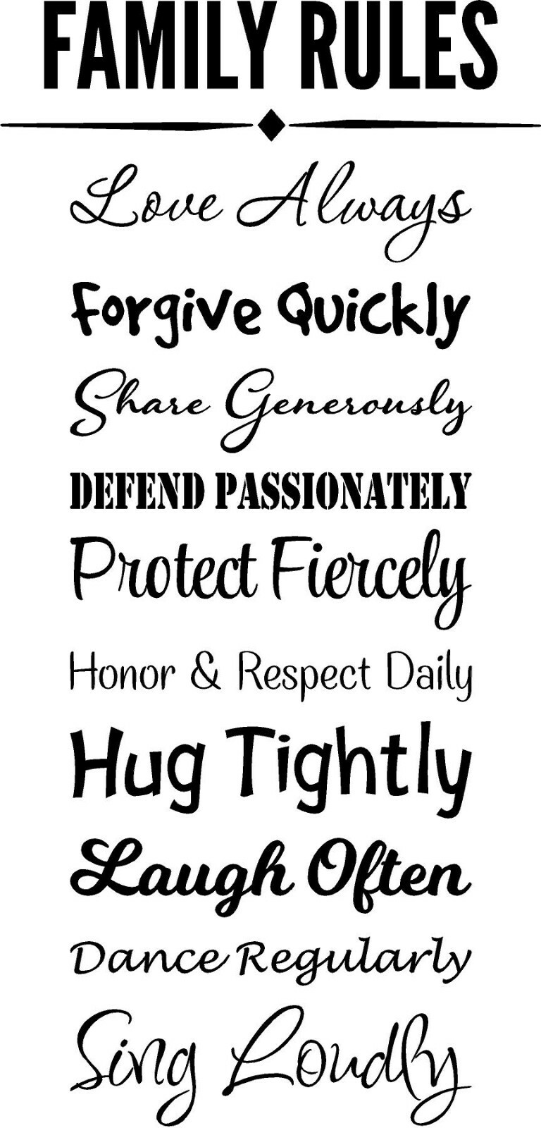 Family Rules Vinyl Decal Home Décor 12″ x 25″