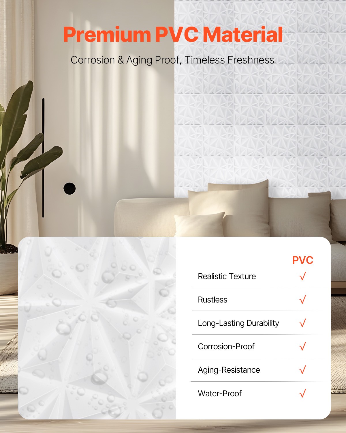 33 Pack White 3D Wall Panels Decorative PVC Tile 11.81″ X 11.81″ Diamond Design