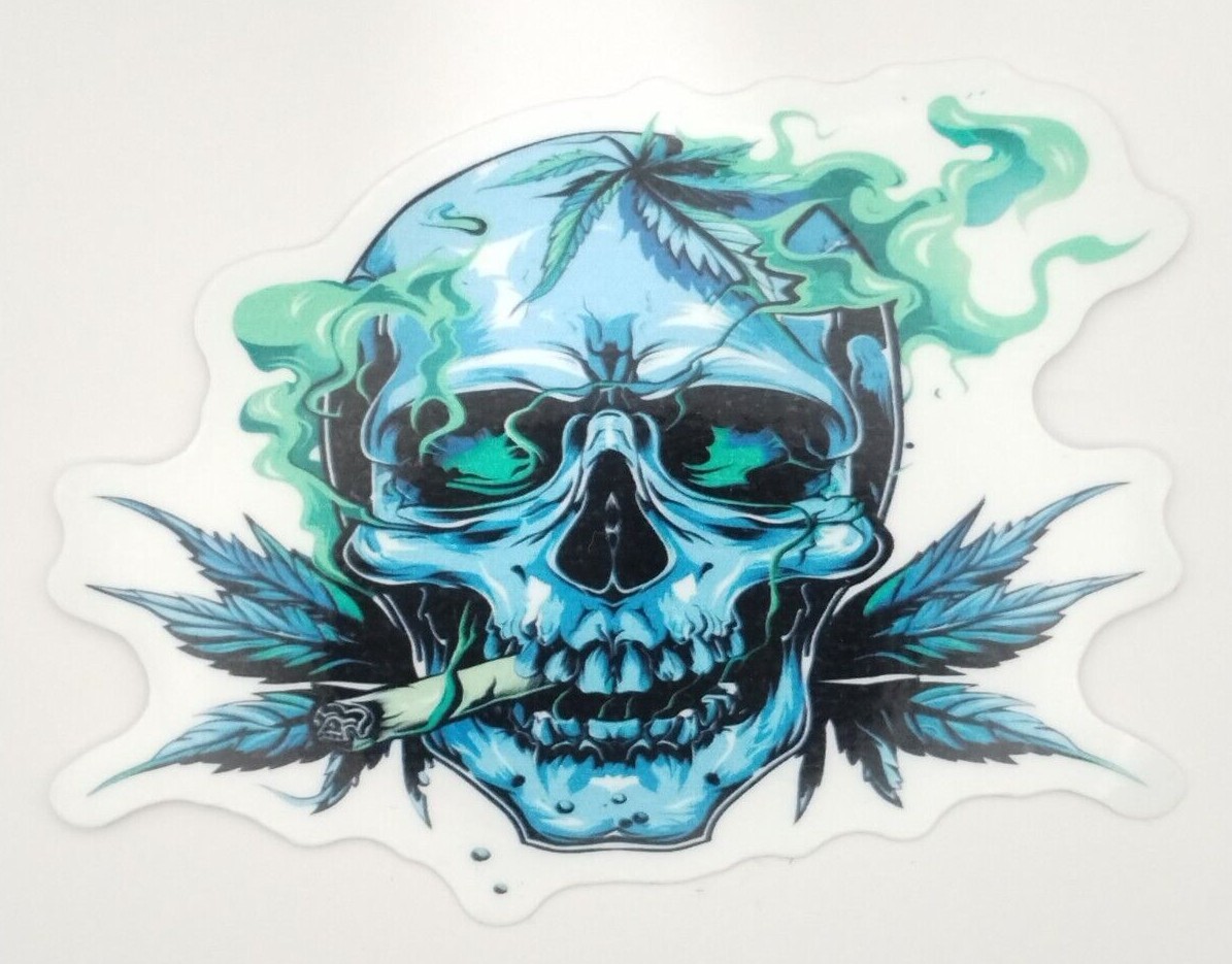 Smoking Stoner Skull Vinyl Decal Sticker Joint & Pot Leaf Weather Resistant Car