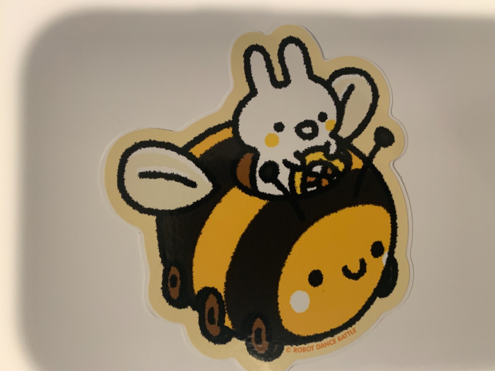 Robot Dance Battle Sunny Bee Car & Bunny Sticker, Yellow/Black/White 3″ W x 3″ H
