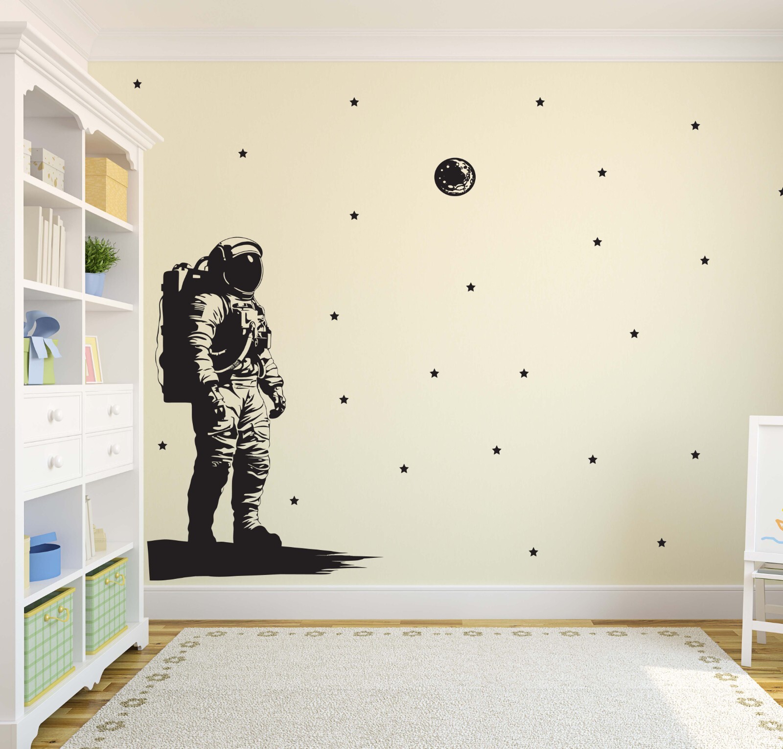 Space Man Wall Decal – Space Man with Stars Wall Decal, Astronaut Sticker n028