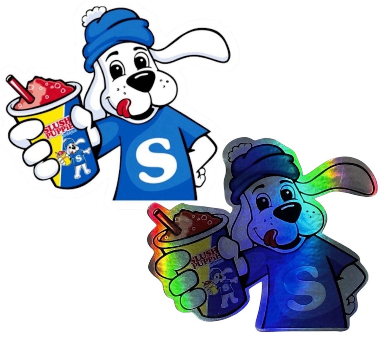 2 PACK SLUSH PUPPIE 3” INCH Vinyl Sticker & Holographic Decal Retro VTG Set Lot