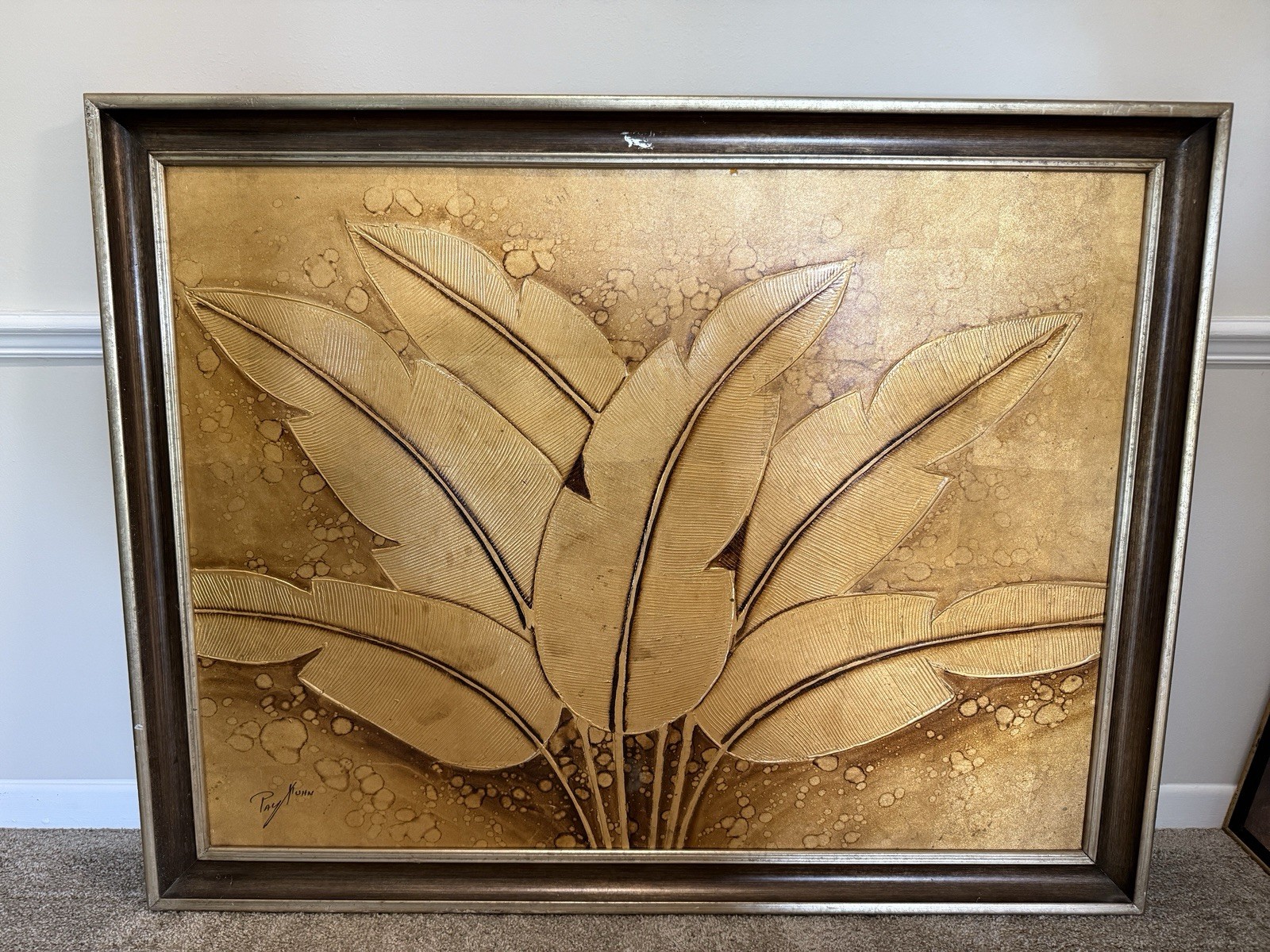 Original Oil Painting – Golden Tropical Leaves – Signed Framed with Certificate