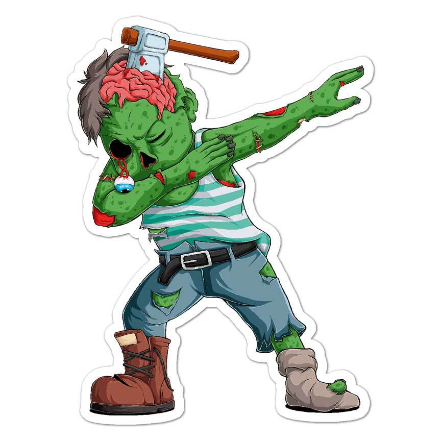 Dabbing Zombie Axe, Vinyl Decal Sticker, Indoor Outdoor, 3 Sizes, #8128