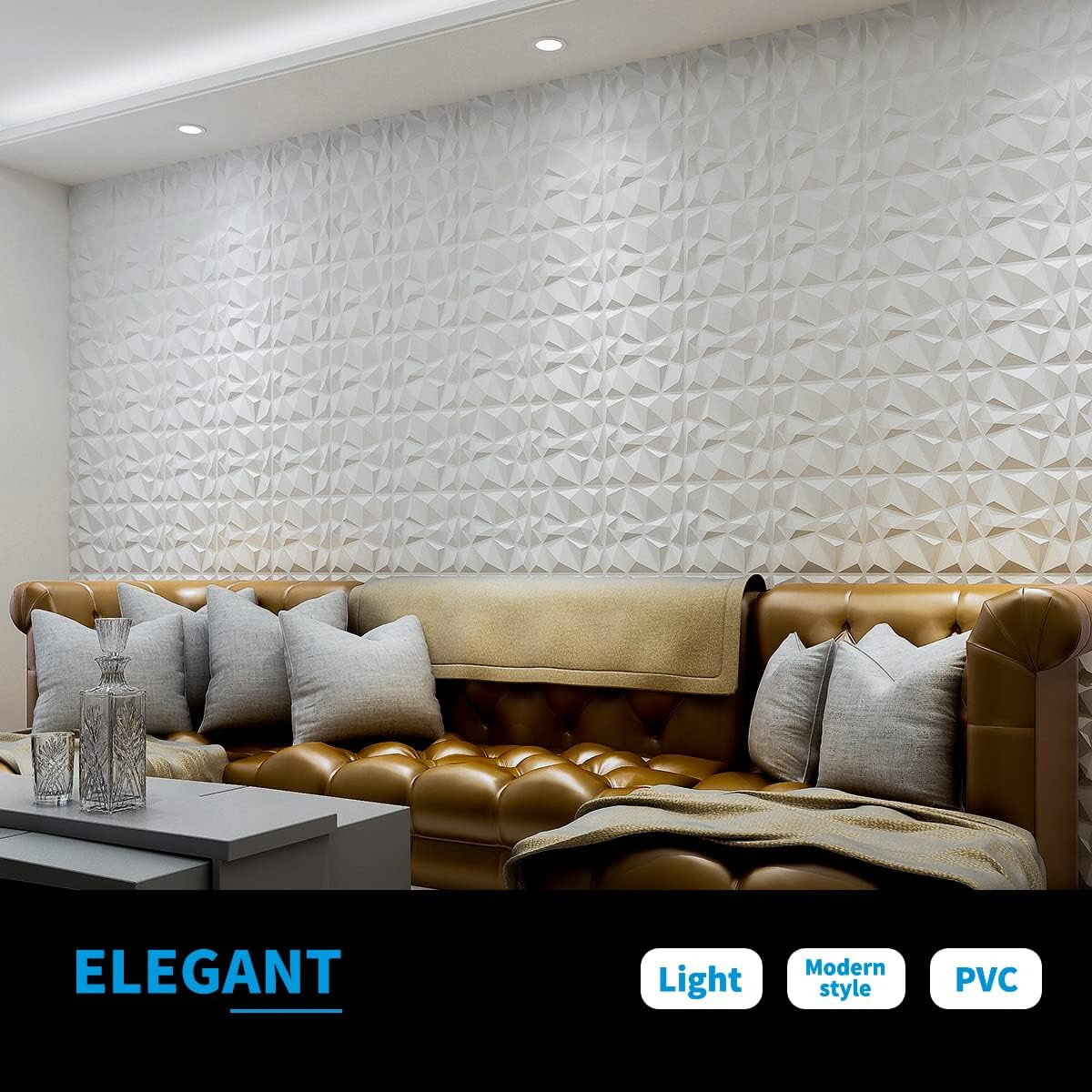 3D Wall Panels Diamond Textured PVC for Interior Decor Black 30x30cm 10 Pack