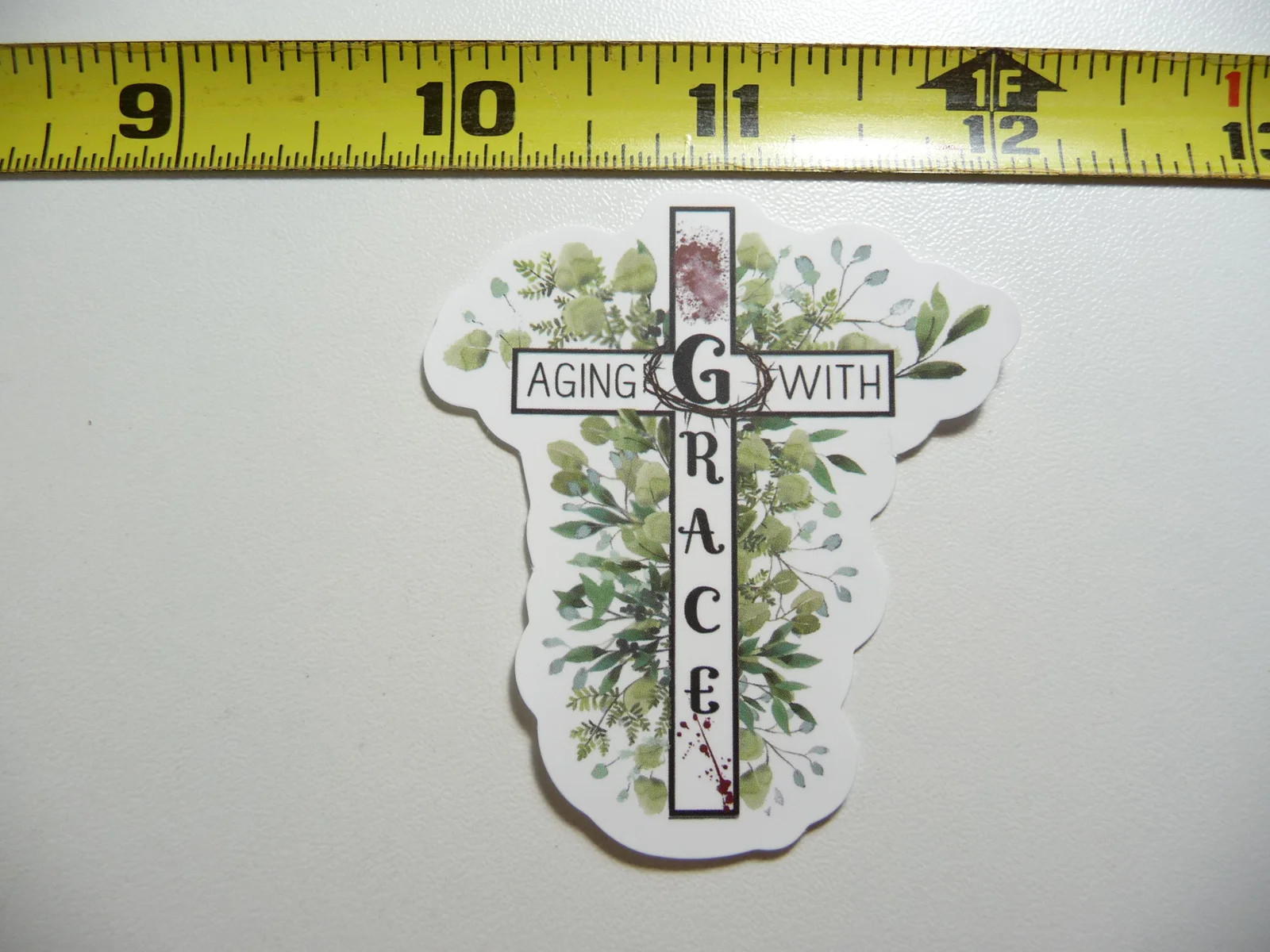 CROSS AGING WITH GRACE SMALL STICKER DECAL CHURCH FAITH CHRISTIAN GOD