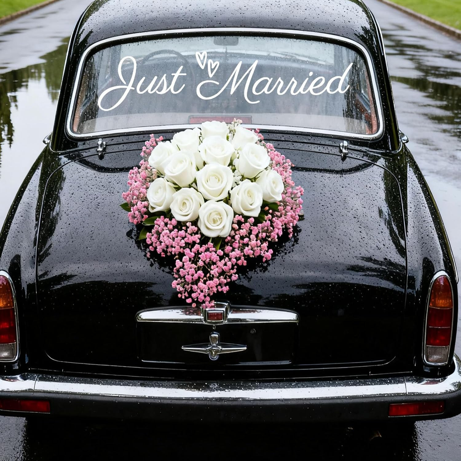 Just Married Car Sticker, Vinyl PVC White Wedding Bumper Sticker Graceful Weddin
