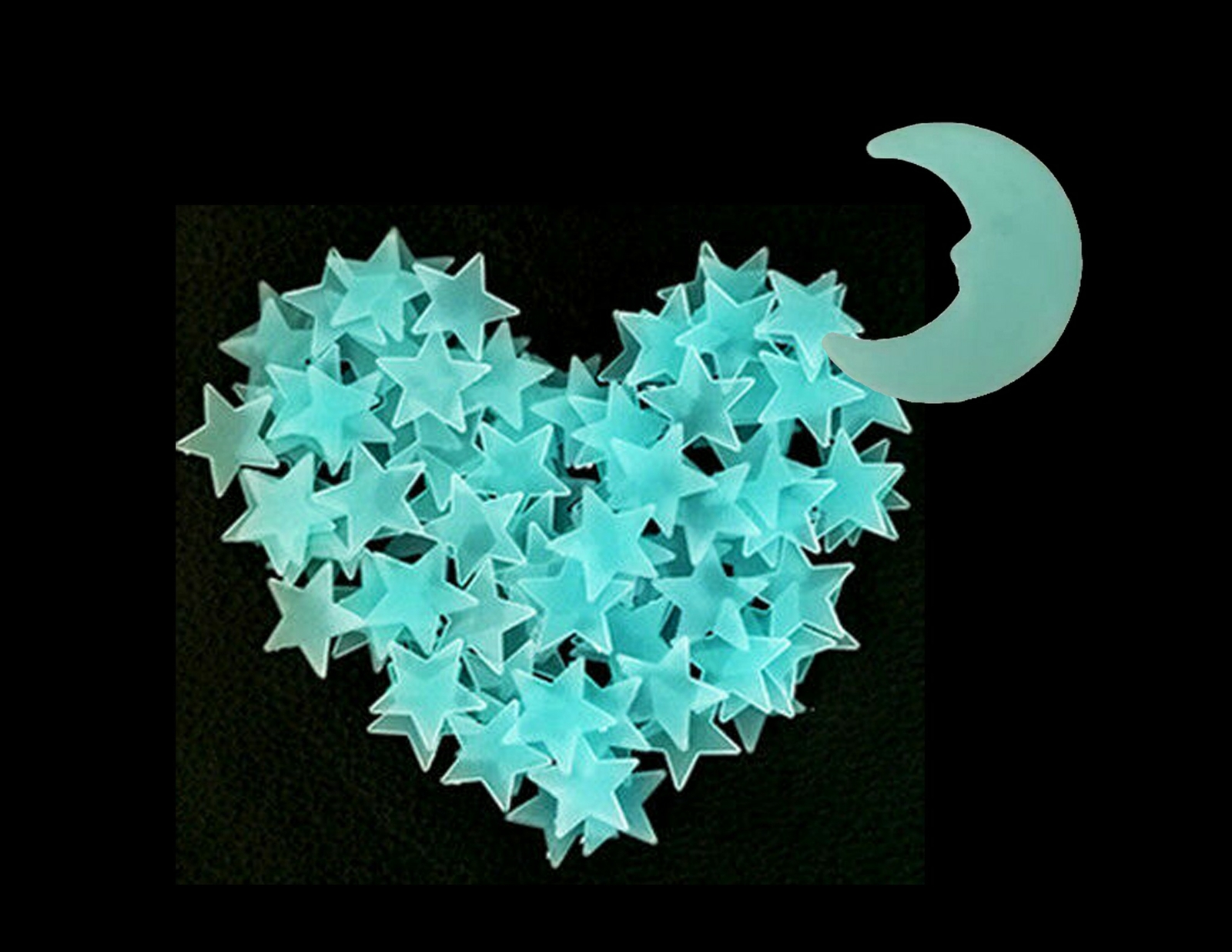 Blue 200 x Wall Ceiling Glow In The Dark Stars with Blue Moon Sticker Kids Decor