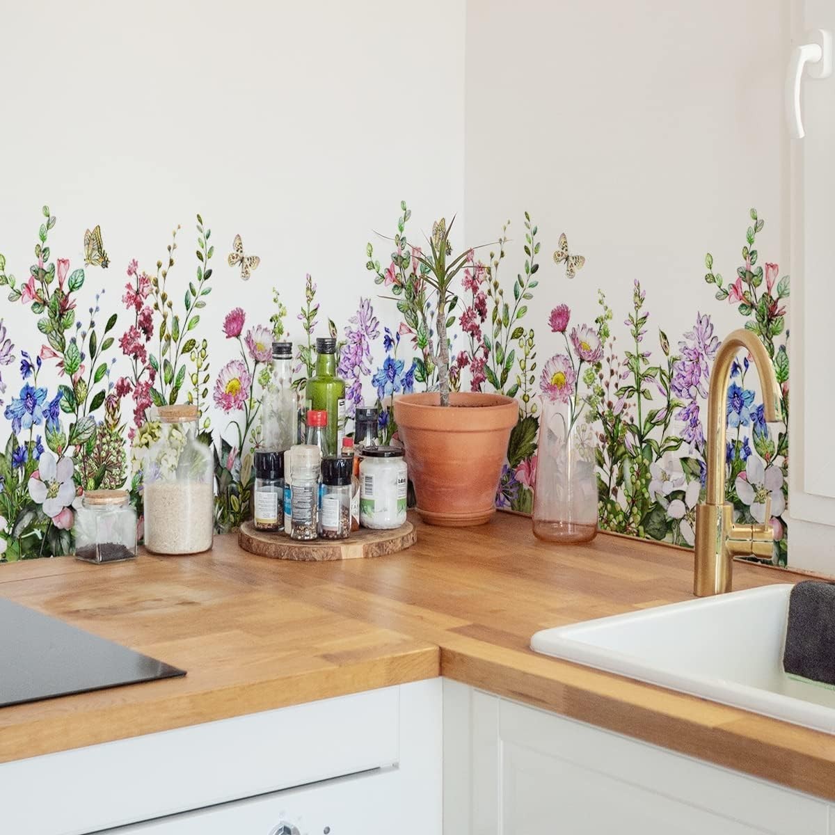 Colorful Corner Wall Stickers with Flowers and Butterflies – Easy to Install