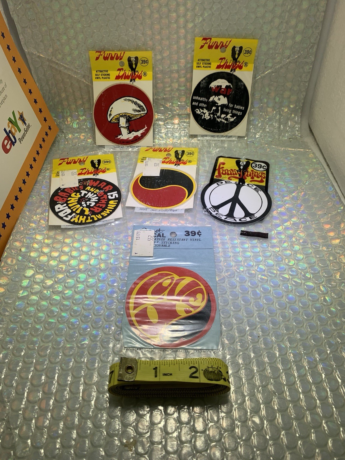 Lot Of 5 Vintage Vinyl Counter Culture Peace Love Yin Yang Symbol Decals Etc New