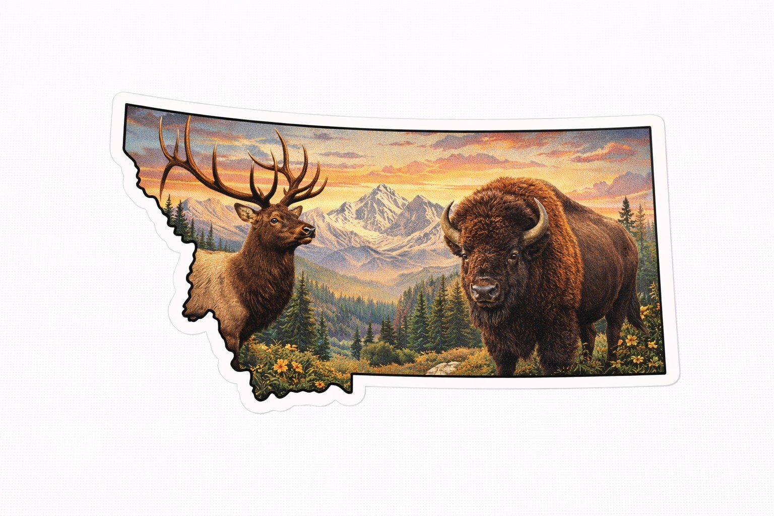 Montana Wildlife Sticker Elk Bison Mountain Vinyl Decal Car Laptop