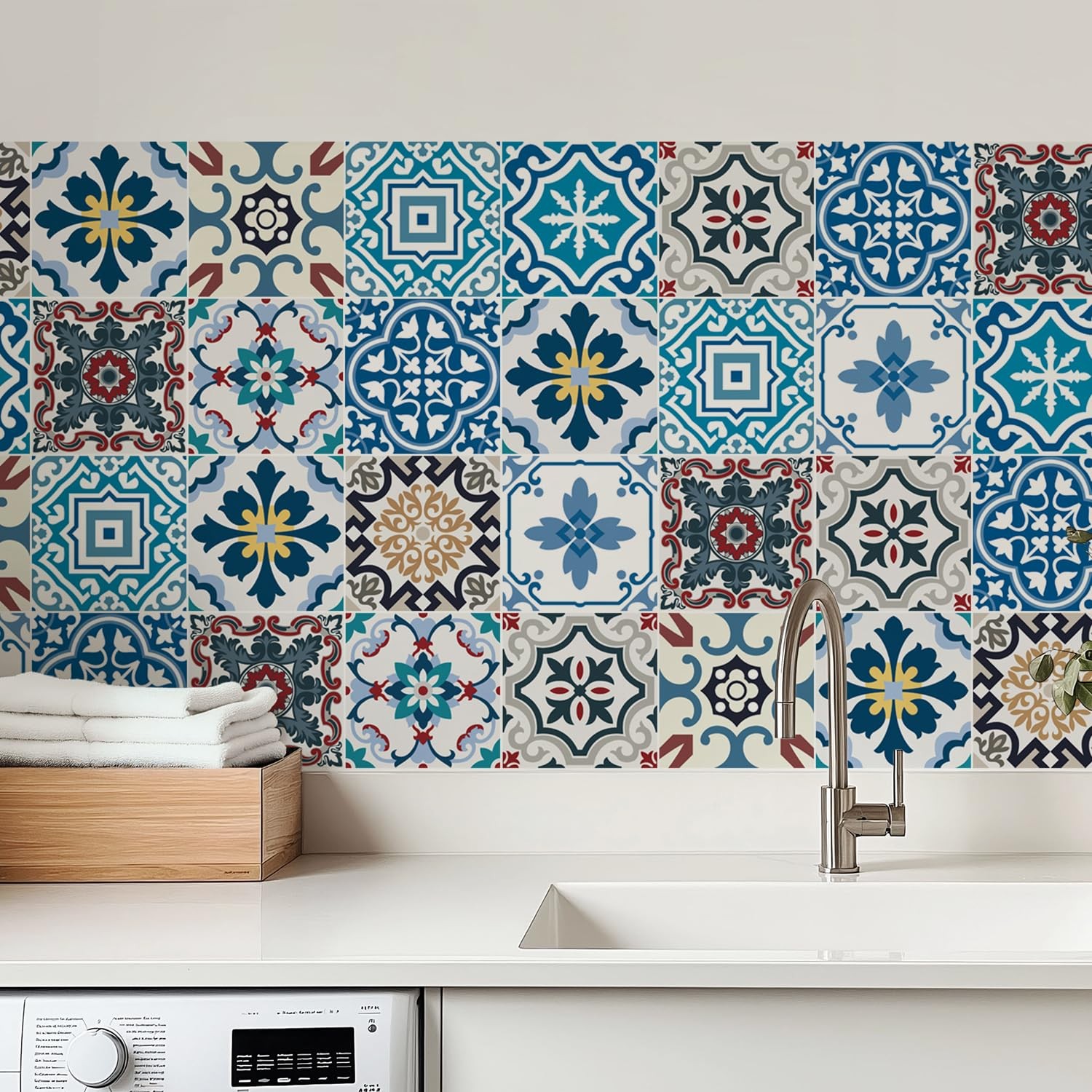 30 Pack, 4×4 Inch Eclectic Mediterranean Tile Stickers, Colorful Mosaic Peel …