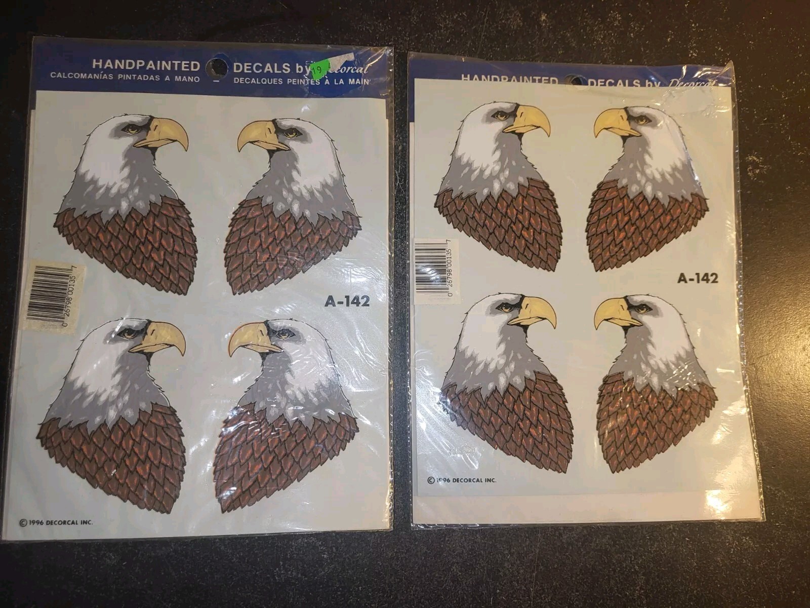 1996 2 Packs DECORCAL Handpainted AMERICAN BALD EAGLE Head Decals New/Sealed