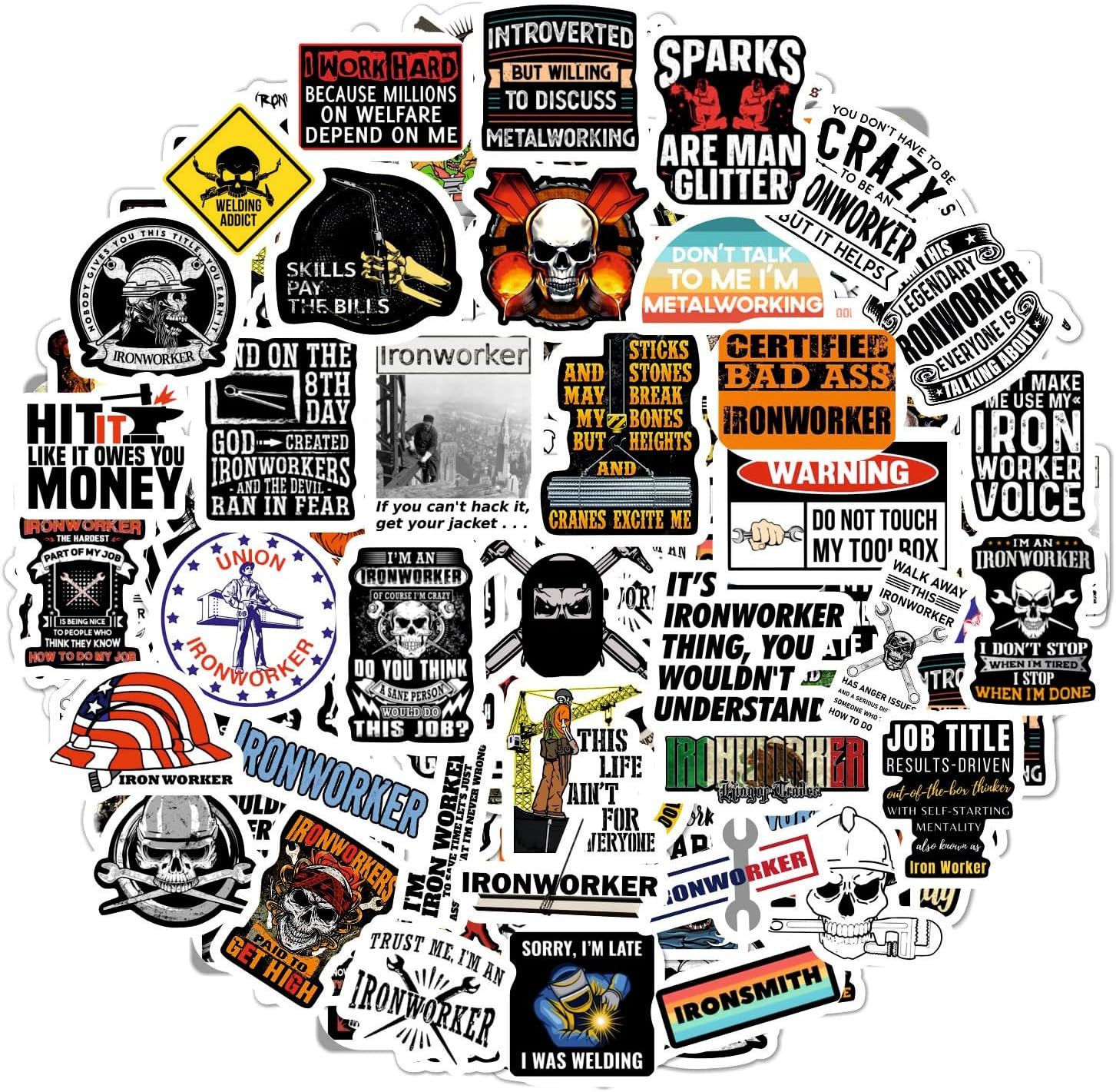 Bulbacraft 100Pcs Funny Ironworker Stickers for Hard Hat, Ironworker Decals for