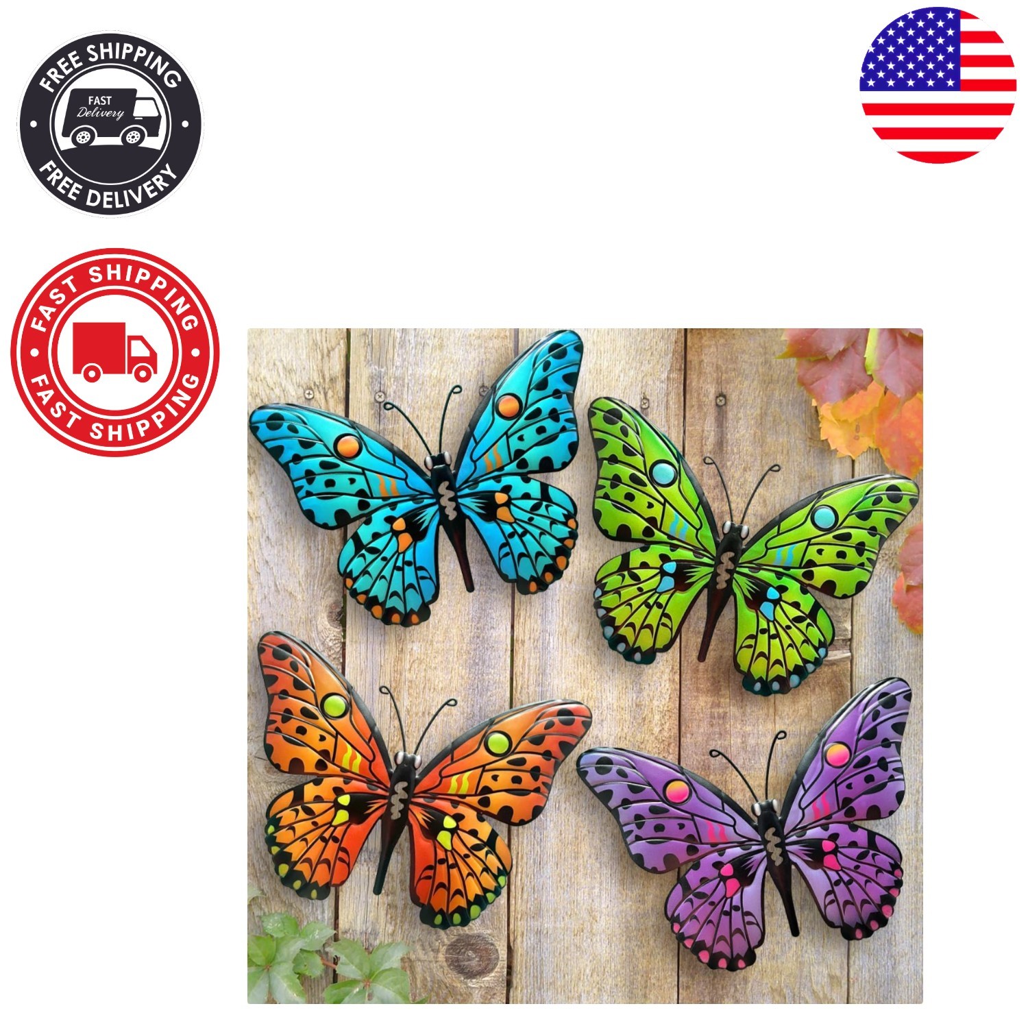 Versatile Metal Butterfly Wall Art – Indoor/Outdoor Decoration, 9.6″ – 4 Count