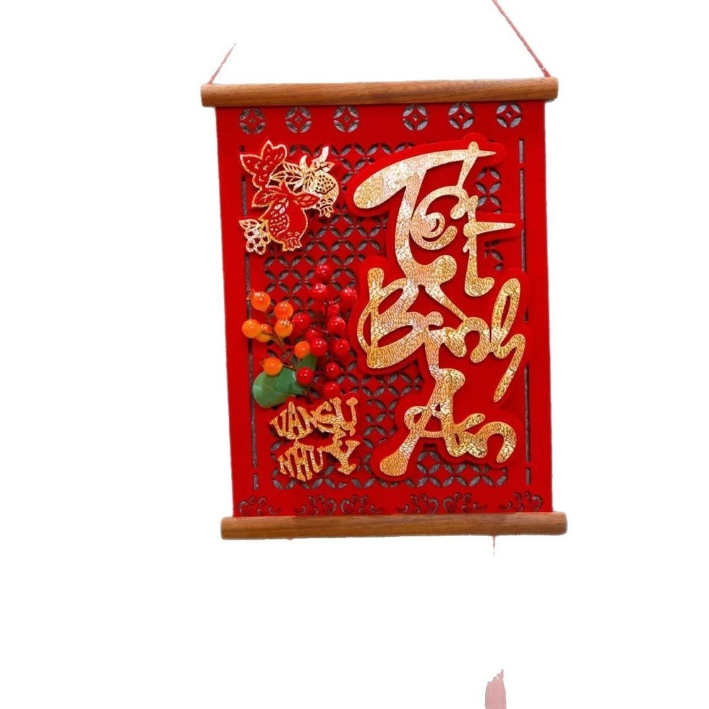 Handmade Solid Wood Vietnamese Couplets Spring Festival Decorations Red Fruit