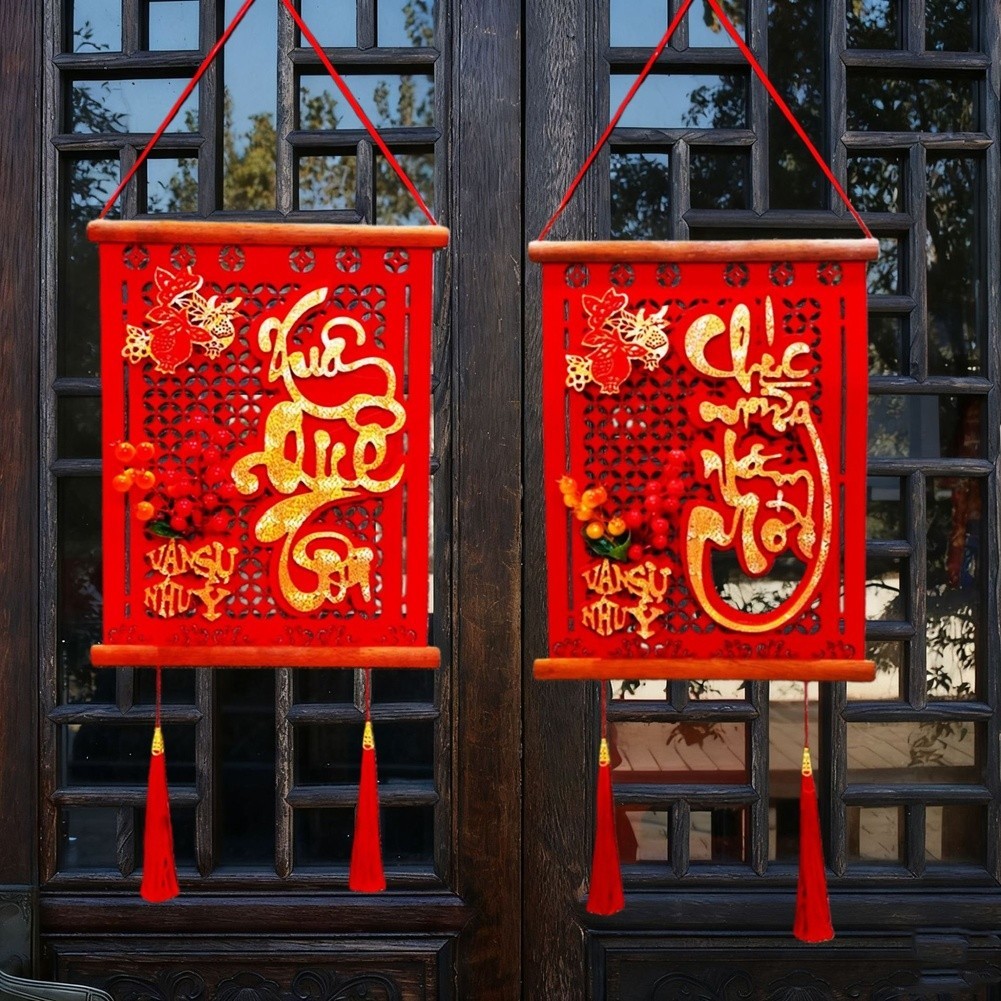 Handmade Solid Wood Vietnamese Couplets Spring Festival Decorations Red Fruit
