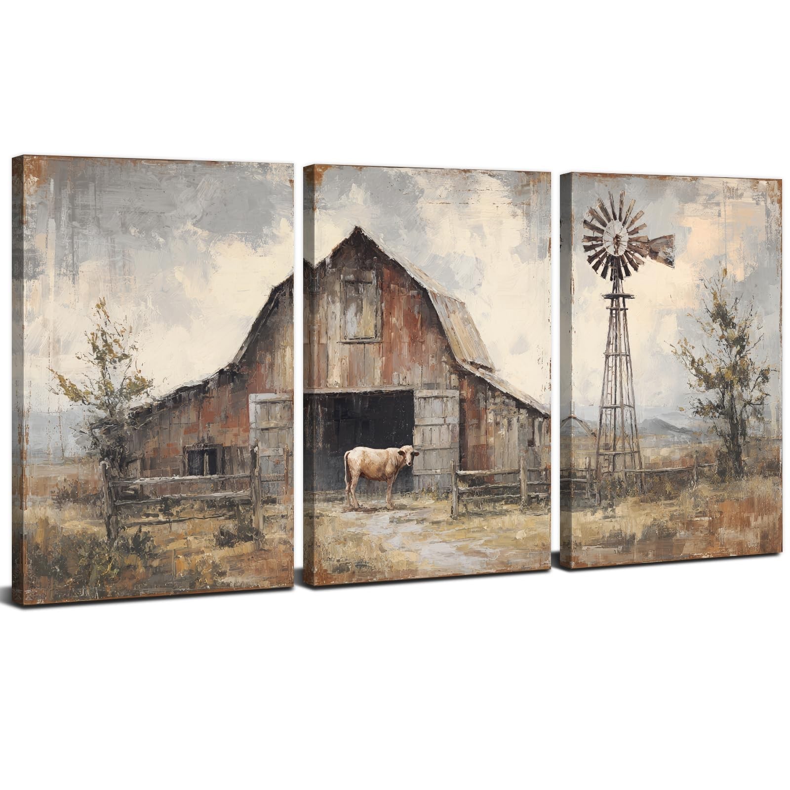 Vintage Farmhouse Wall Art Rustic Barn Pictures Wall Decor for Living Room We…
