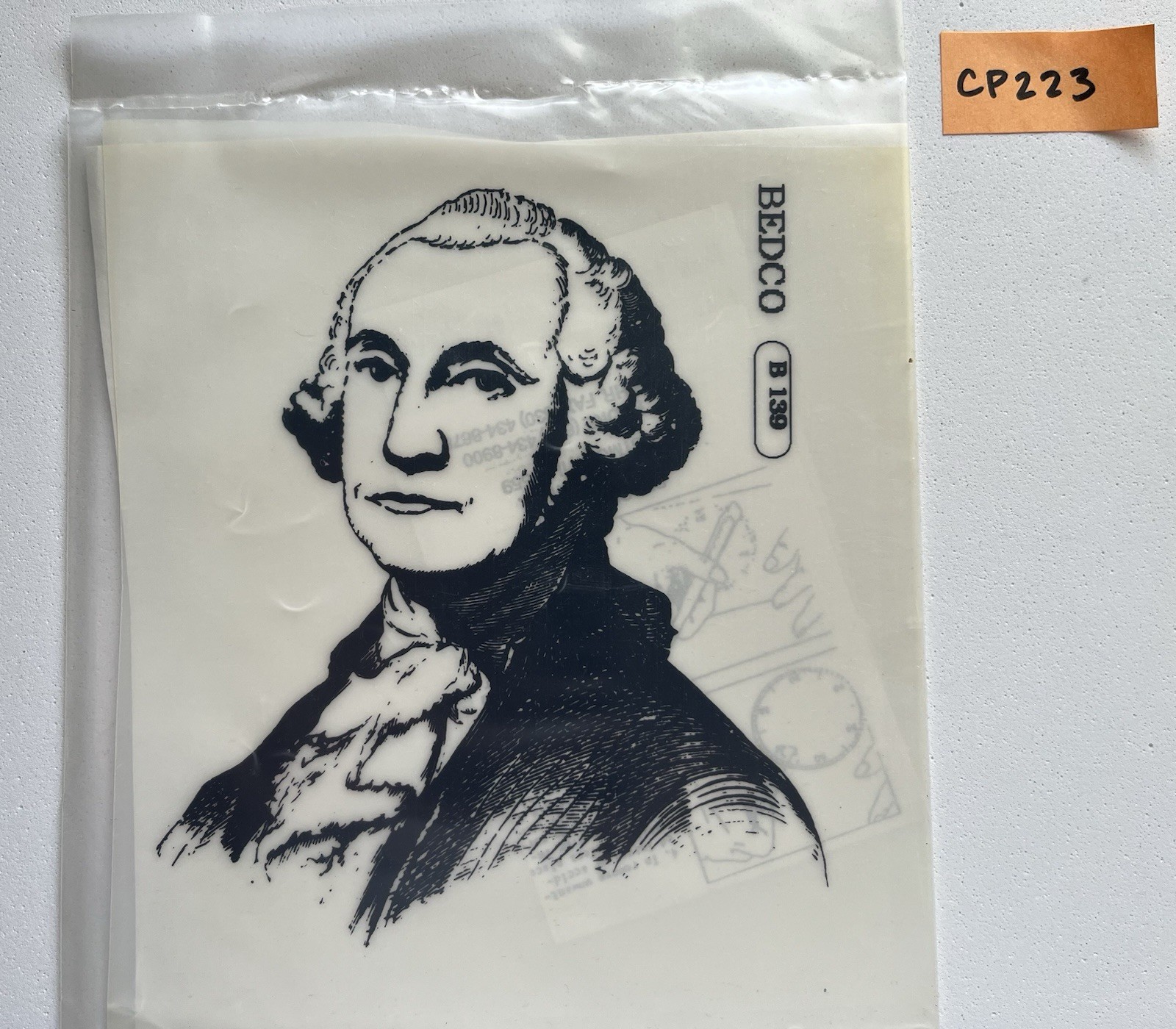 BEDCO B139 George Washington Transfer ~4-11/16” x 5 3/8” x 3” CP223 NOS