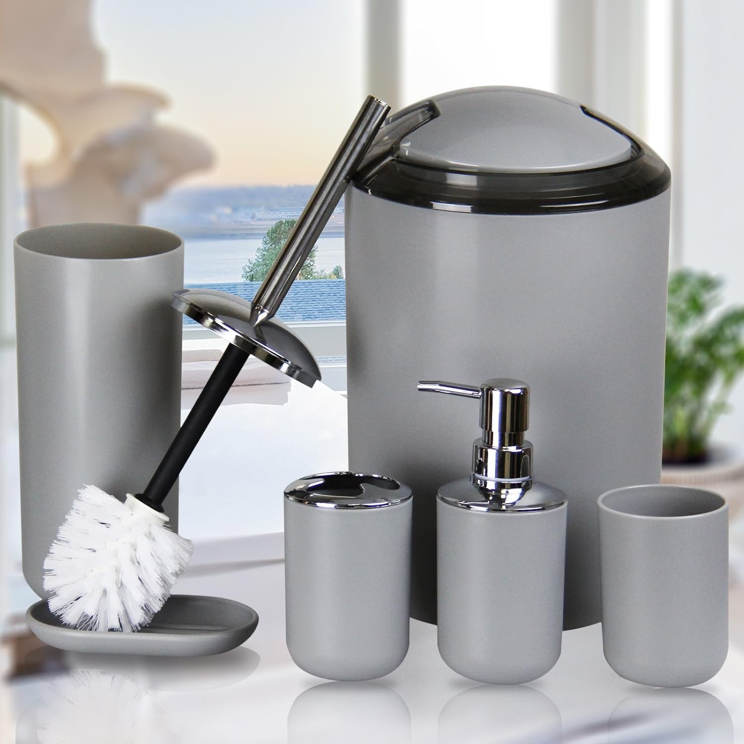 Bathroom Accessories Set,Grey Set,7 7 Pcs Set, Grey