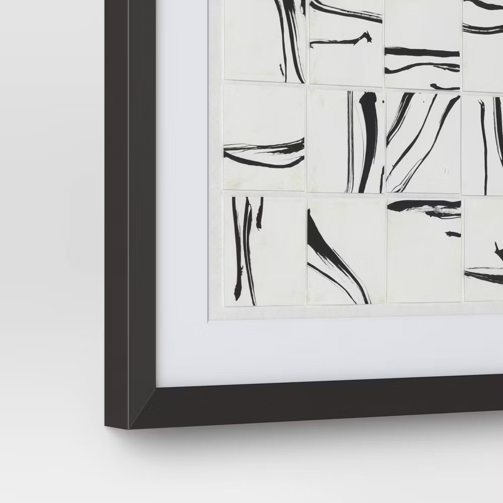 (Set of 2) 16″x20″ Patterned Lines Abstract Framed Arts Black – Threshold