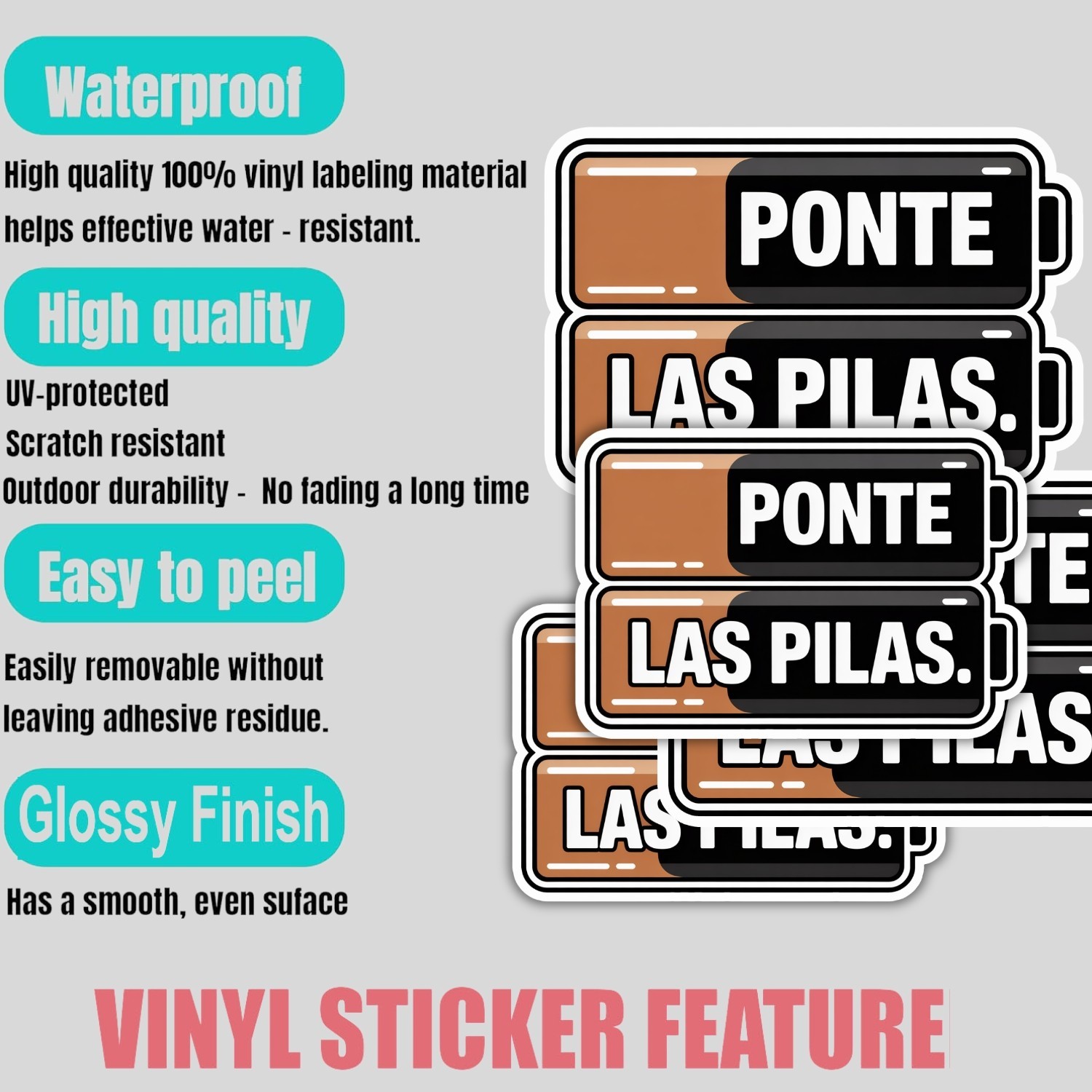 4pcs Ponte Las Pilas Stickers – Spanish Motivational Vinyl Car & Laptop Decals
