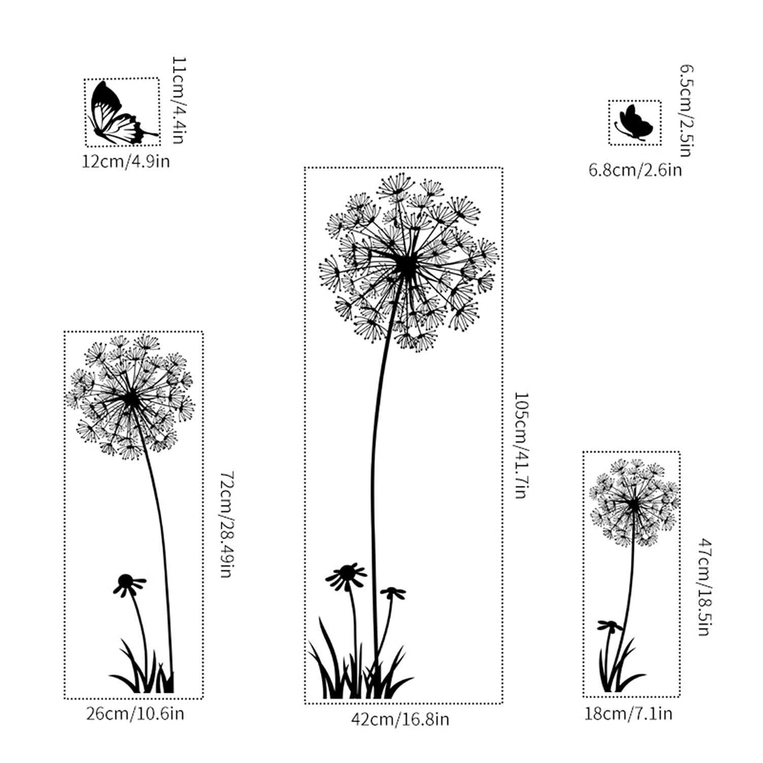 2 Set Dandelion Wall Decals, Flower Stickers, Murals With Butterflies for Bed…