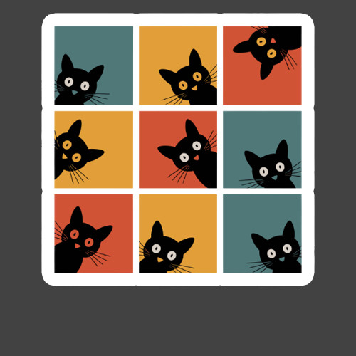 Cat Sticker Vinyl Decal Cute Black Cats Grid Colorful Kawaii Pattern