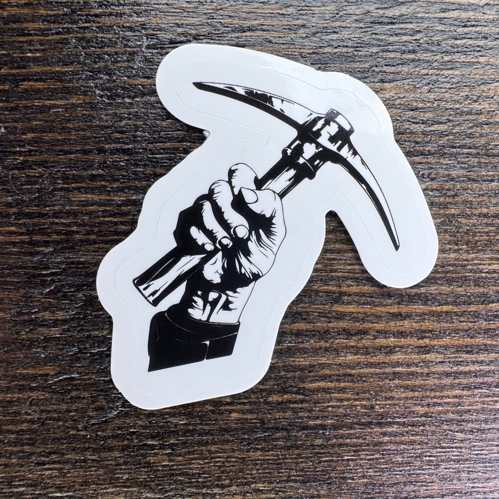 Hand with Pick Axe Sticker – Water Bottle Phone Laptop Skateboard Lunch Box
