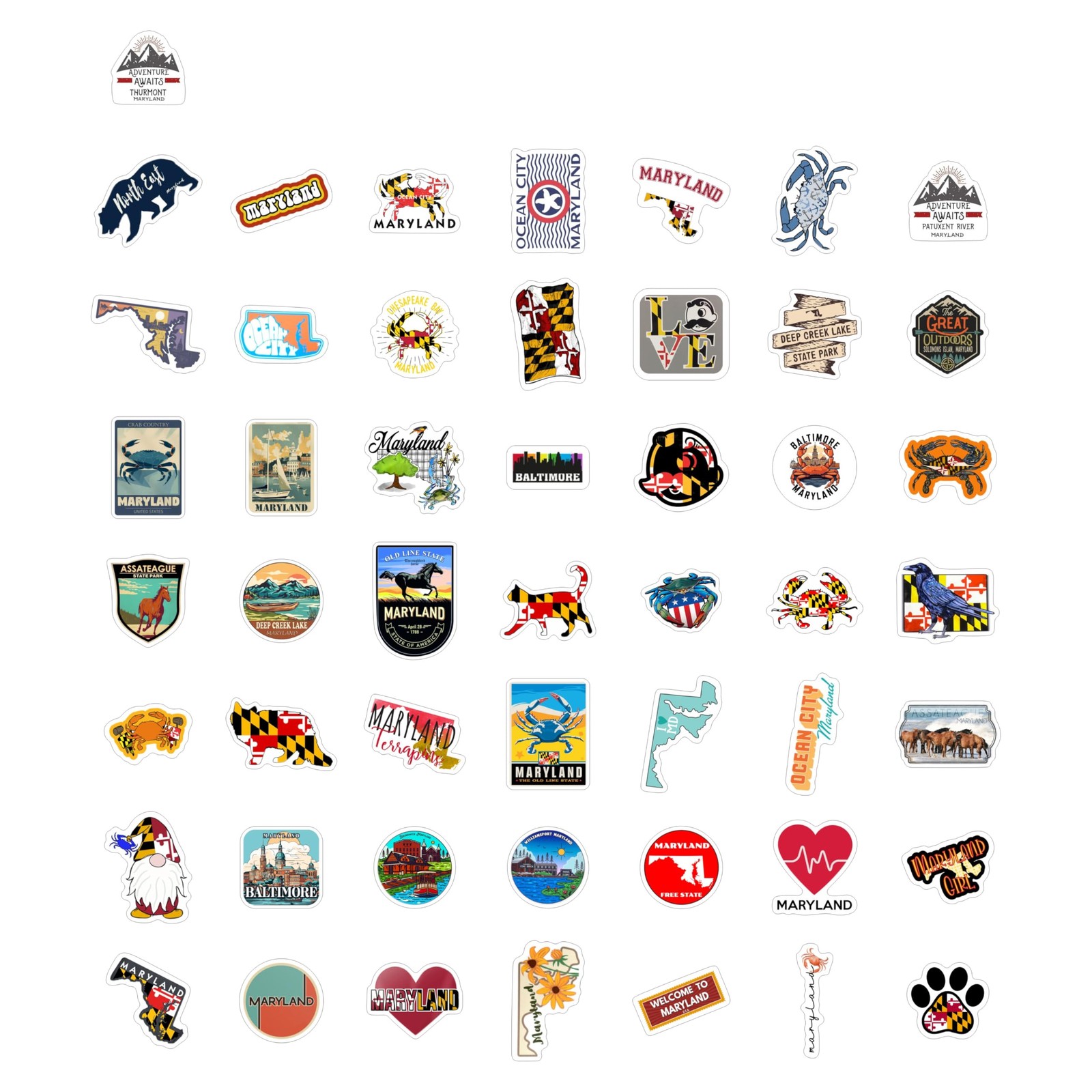 BulbaCraft 100Pcs Maryland Stickers for Water Bottle and